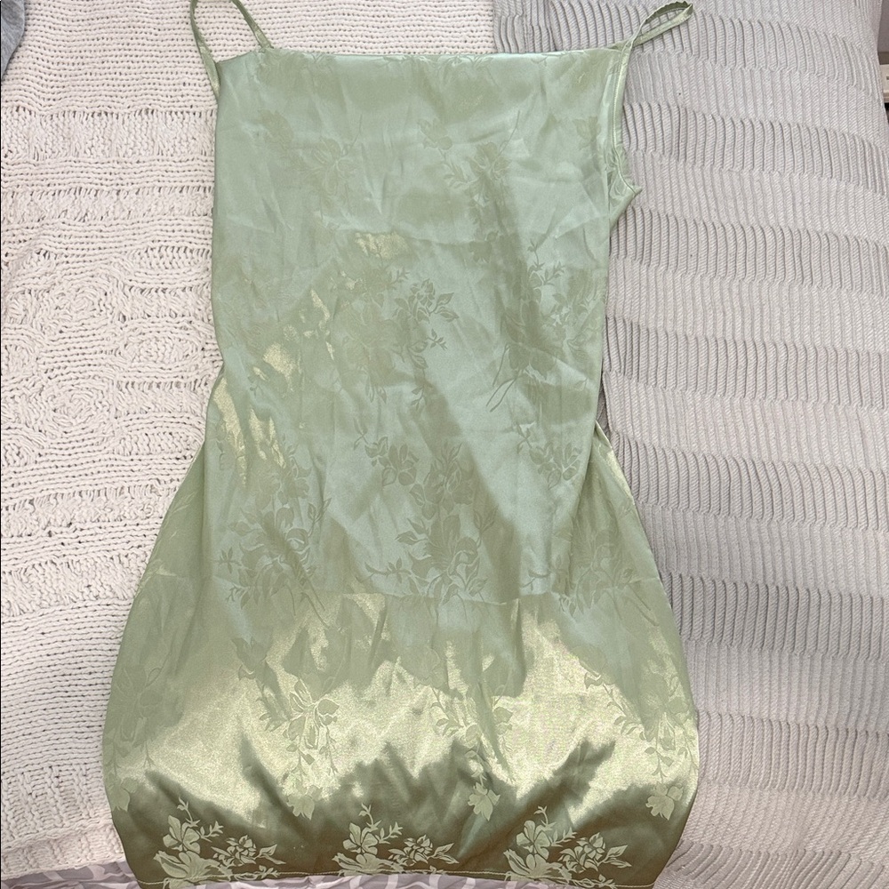 SHEIN Light Green Floral Satin Dress